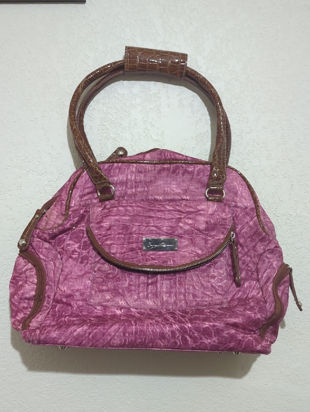 Samantha Brown Pink Travel  Satchel Handbag with Brown Handles